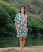 Rhea Dress in Koki'o Blossom (Teal)