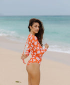 Single Fin Long Sleeve One Piece in Koki'o Blossom (Tangerine)