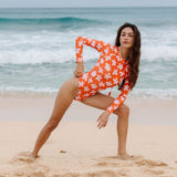 Single Fin Long Sleeve One Piece in Koki'o Blossom (Tangerine)