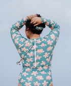 Single Fin Long Sleeve One Piece in Koki'o Blossom (Teal)