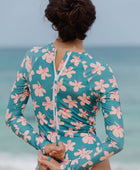 Single Fin Long Sleeve One Piece in Koki'o Blossom (Teal)