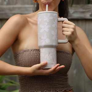 tan tumbler with kokio print