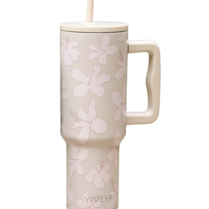 tan tumbler with kokio print