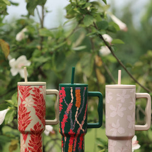 tan tumbler with kokio print