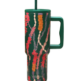 green tumbler with shell lei print