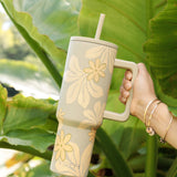 40 oz tumbler with naupaka and tiare print