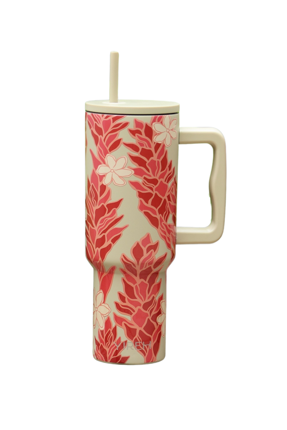 jade colored tumbler with tiare ginger print