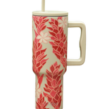 jade colored tumbler with tiare ginger print