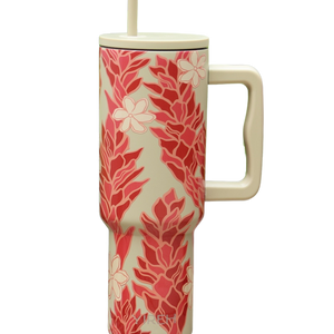 jade colored tumbler with tiare ginger print