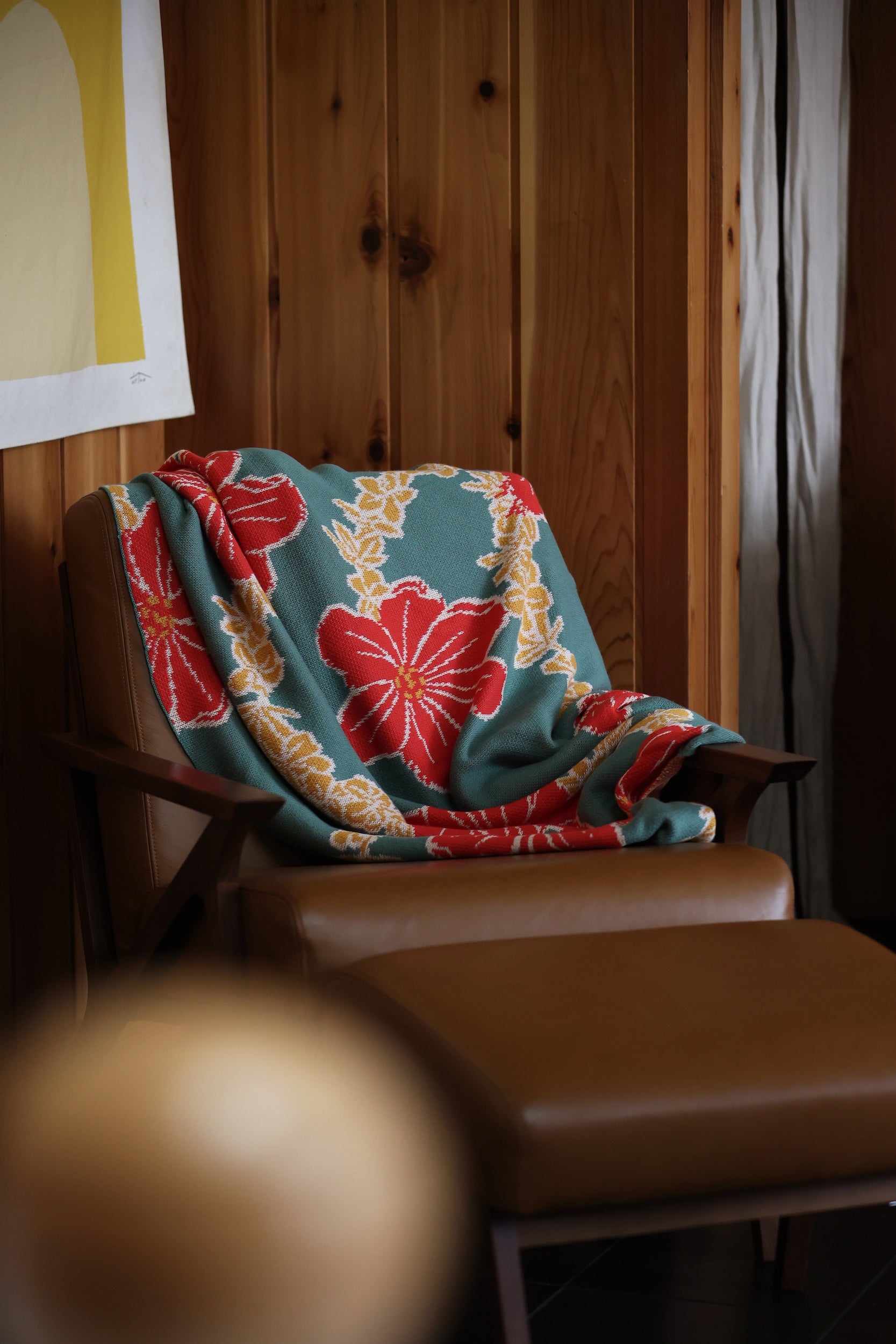 woven cotton blanket in lei pua green