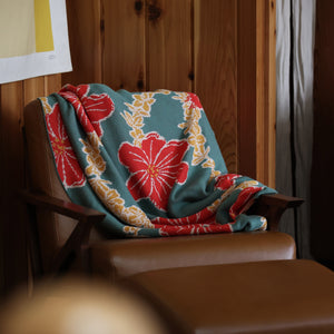 woven cotton blanket in lei pua green