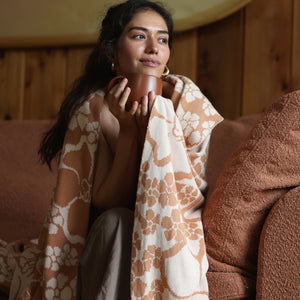 woven cotton blanket in pua paina tan