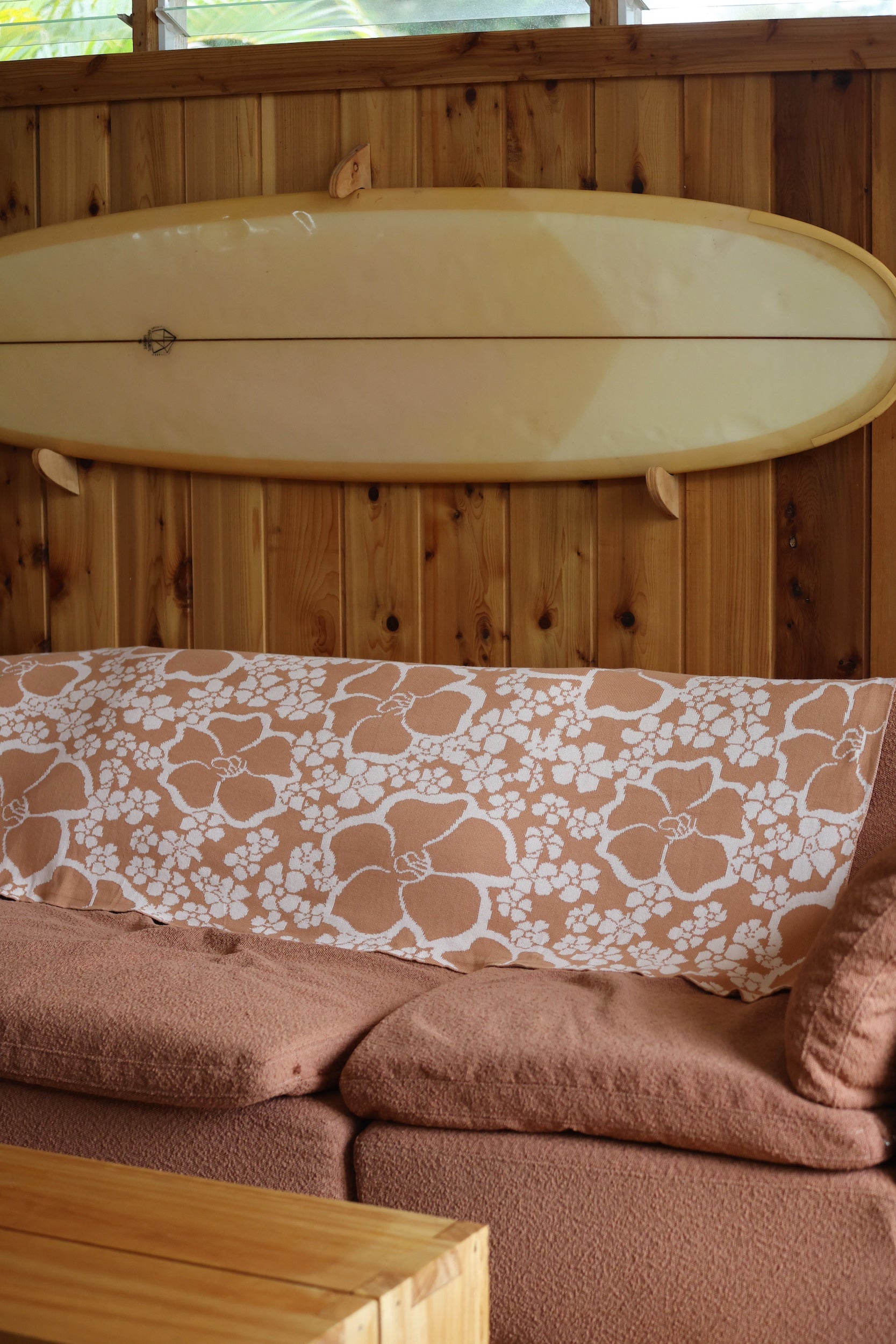 woven cotton blanket in pua paina tan
