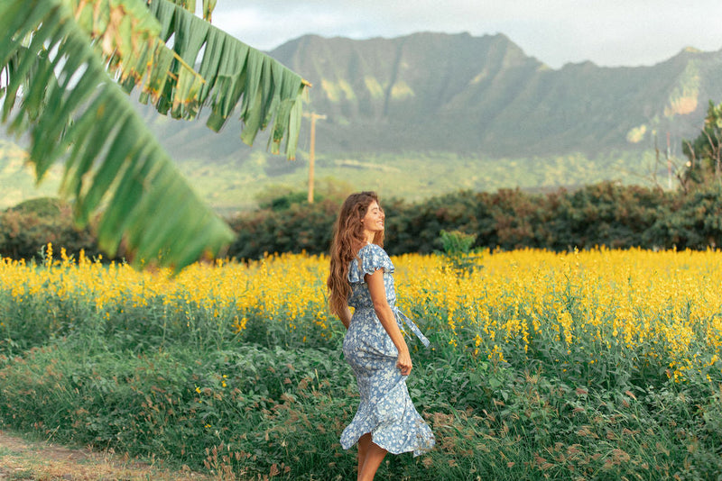 YIREH Indah Rose Dress in Denim - Rayon Women's Dress