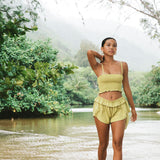 YIREH Pantai Short in Pantai Short in Turmeric - Rayon Women's Shorts (w/ Rumi Bandeau in Pantai Short in Turmeric)