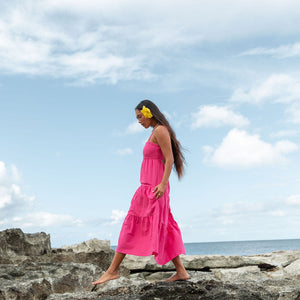 YIREH Aila Dress in Pitaya - Linen Women's Dress (sideview)