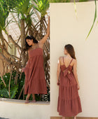 YIREH Aila Dress in Terra - Linen Women's Dress (front & backview)