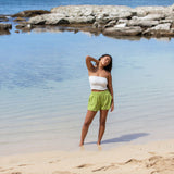 YIREH Rumi Bandeau in Cloud - Rayon Women's Top (w/ Millie Short in Parakeet)