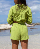 YIREH Millie Short in Parakeet - Rayon Women's Shorts (w/ A La Mode Button-Up in Parakeet)