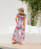 YIREH Brooklyn Jumpsuit in Lavender Hibiscus - Rayon Women's Jumpsuit (backview)