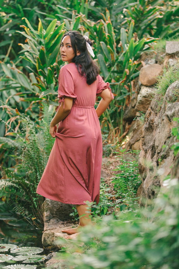 YIREH Clementine Dress in Dusty Rose - Rayon Women's Dress