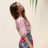 YIREH Ella Top in Blush - Linen Women's Top (sideview)