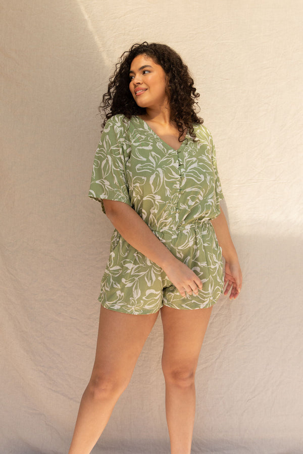 YIREH Luna Playsuit in Juniper - Rayon Women's Jumpsuit