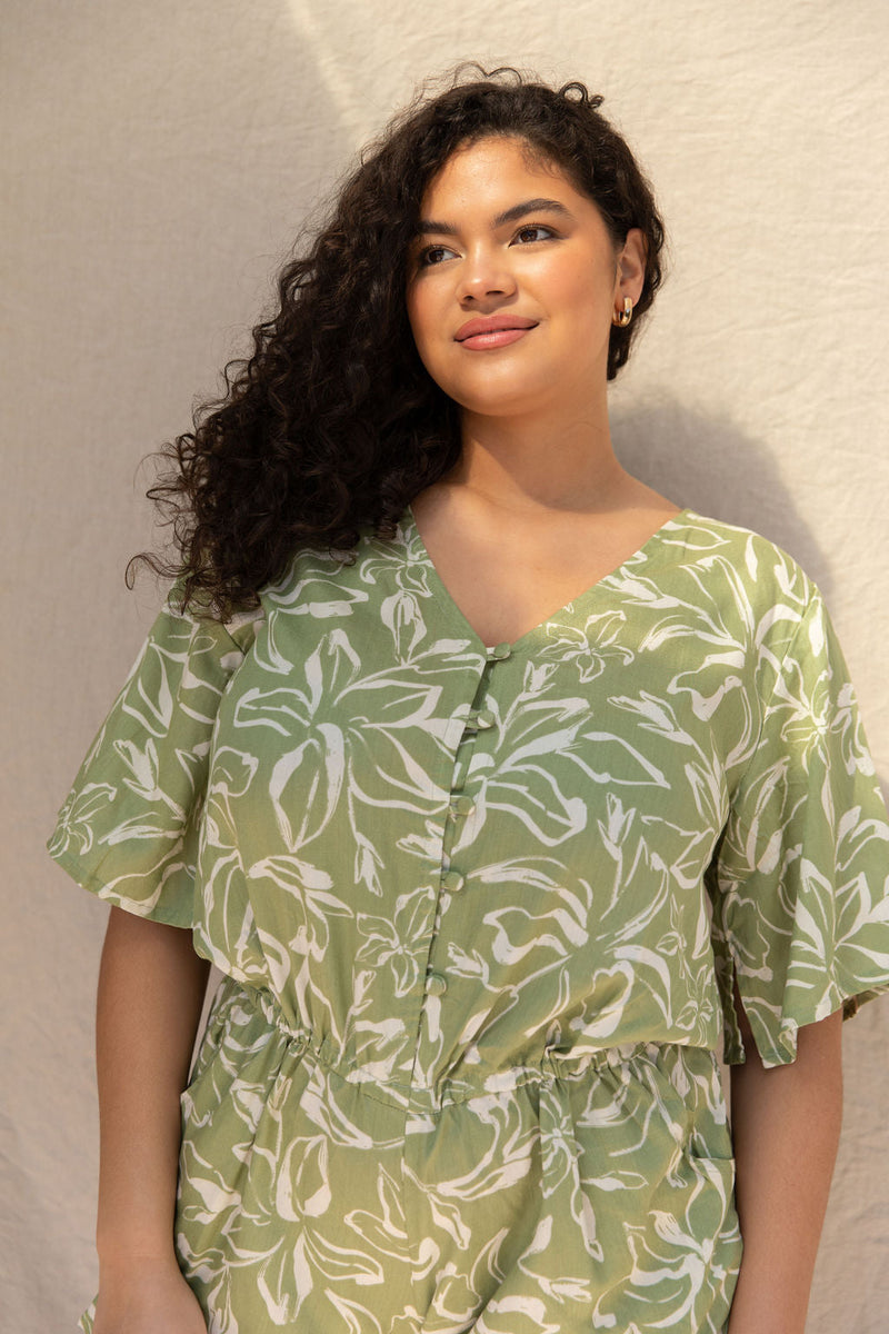 YIREH Luna Playsuit in Juniper - Rayon Women's Jumpsuit