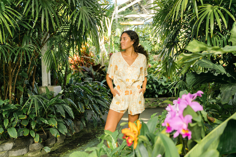 YIREH Luna Playsuit in Mahina Made Pua Kenikeni - Rayon Women's Jumpsuit