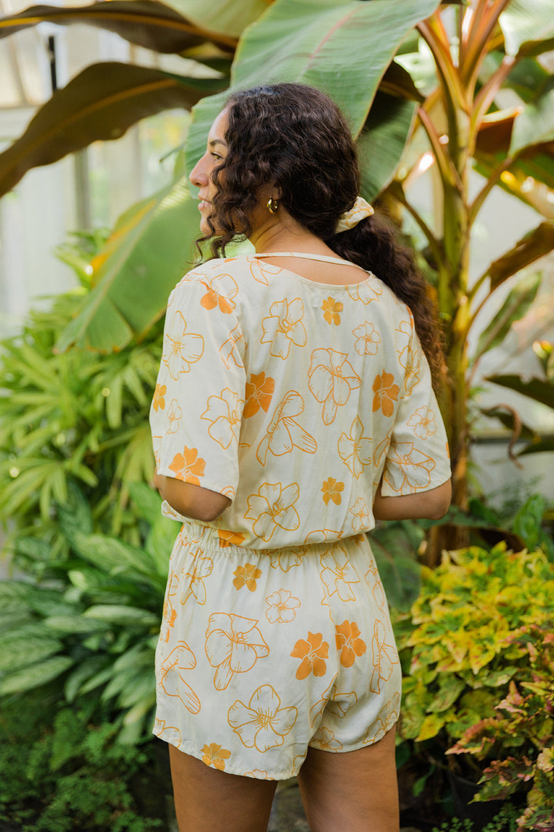YIREH Luna Playsuit in Mahina Made Pua Kenikeni - Rayon Women's Jumpsuit