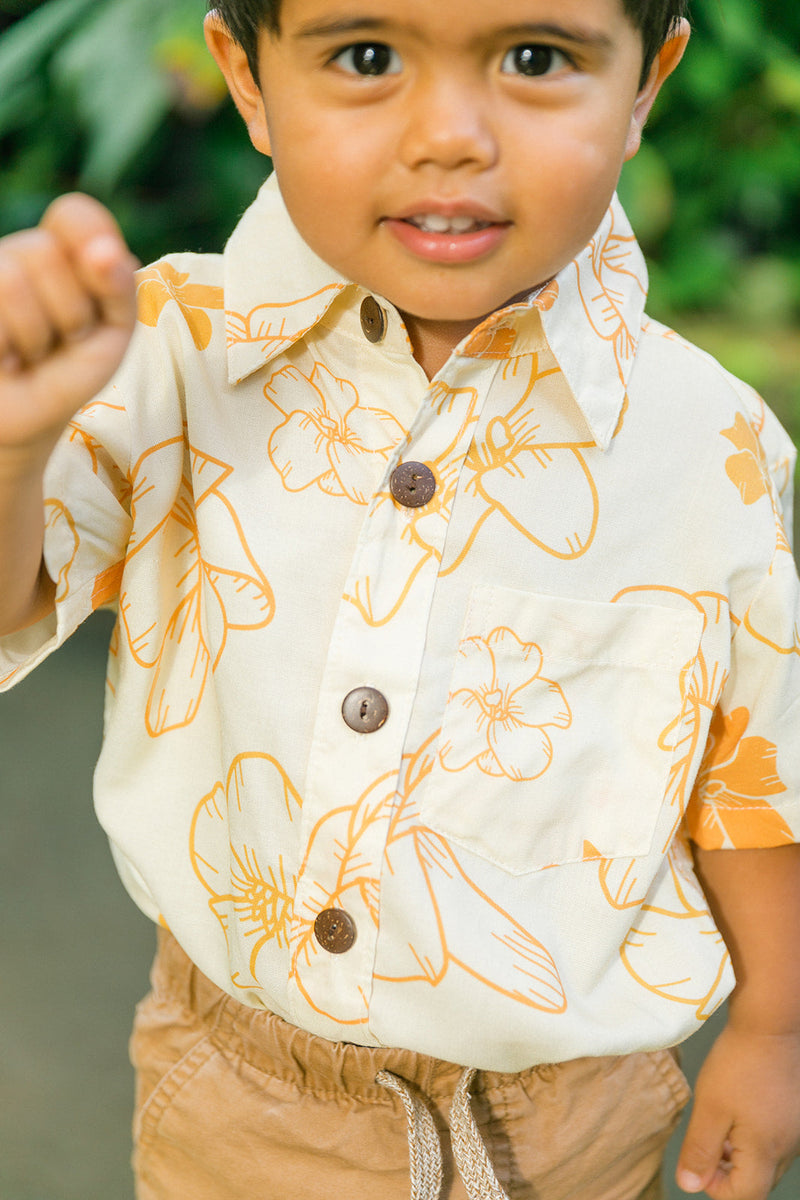 YIREH Maverick Button Up in Mahina Made Pua Kenikeni - Rayon Child's Button-Up