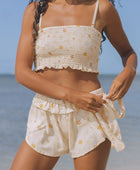 YIREH Pantai Short in Mahina Made Pua Kenikeni - Rayon Women's Shorts (w/ Rumi Bandeau in Mahina Made Pua Kenikeni)