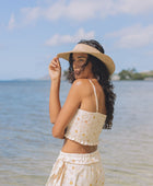 YIREH Rumi Bandeau in Mahina Made Pua Kenikeni - Rayon Women's Top (w/ Pantai Short in Mahina Made Pua Kenikeni)