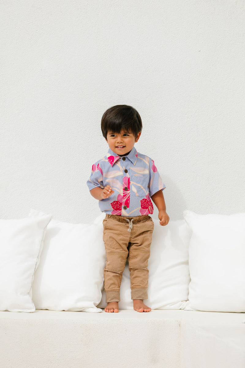 YIREH Maverick Button Up in Lavender Hibiscus - Rayon Child's Button-Up