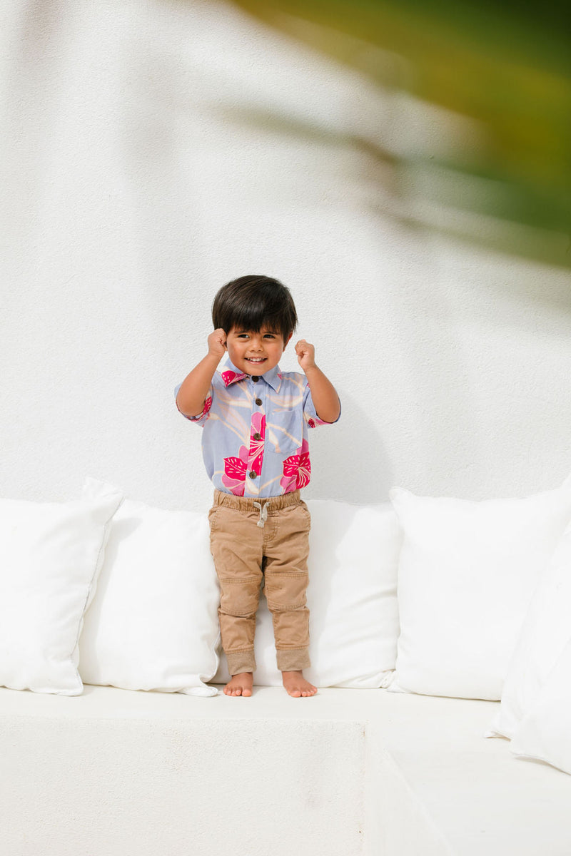 YIREH Maverick Button Up in Lavender Hibiscus - Rayon Child's Button-Up