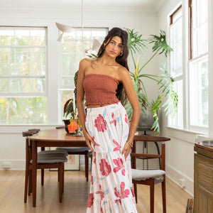 YIREH Nico Skirt in Island Breeze - Rayon Women's Skirt (w/ Rumi Bandeau in Terra)