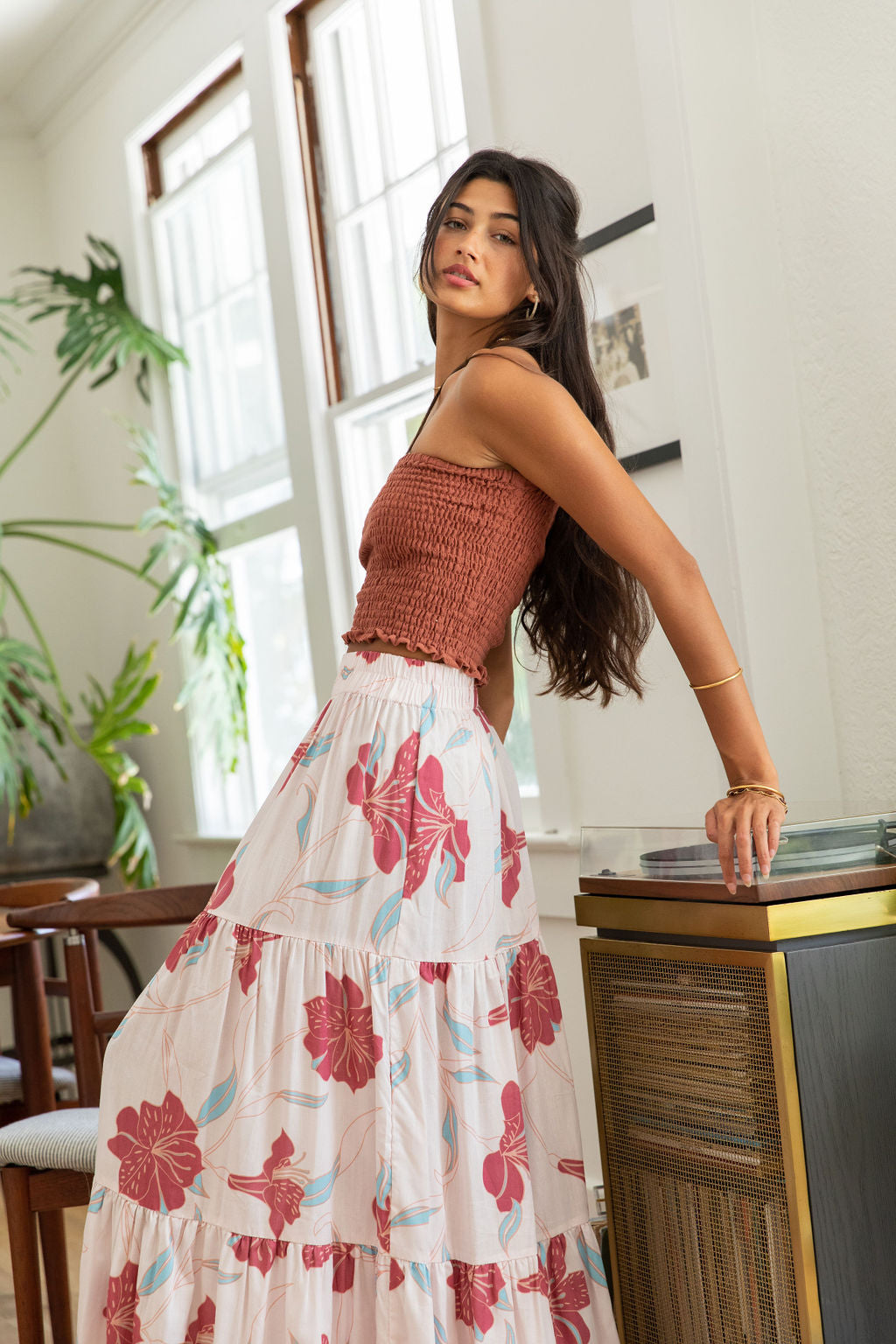 YIREH Nico Skirt in Island Breeze - Rayon Women's Skirt (w/ Rumi Bandeau in Terra)