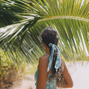 YIREH Rumi Bandeau in Lagoon - Rayon Women's Top (w/ Scarf in Fern)