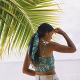 YIREH Rumi Bandeau in Lagoon - Rayon Women's Top (w/ Scarf in Fern)