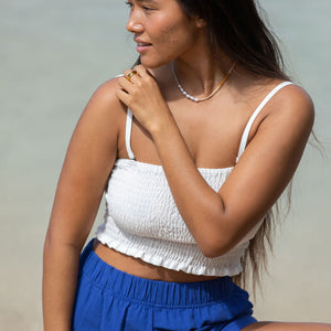 YIREH Rumi Bandeau in Cloud - Rayon Women's Top (w/ Millie Short in Kai)