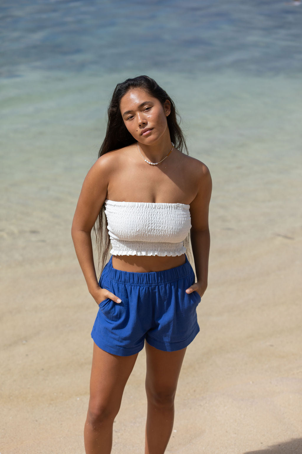 YIREH Rumi Bandeau in Cloud - Rayon Women's Top (w/ Millie Short in Kai)
