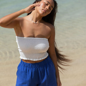 YIREH Rumi Bandeau in Cloud - Rayon Women's Top (w/ Millie Short in Kai)