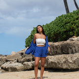 YIREH Rumi Bandeau in Cloud - Rayon Women's Top (w/ Millie Short in Kai & A La Mode Button-Up in Kai)