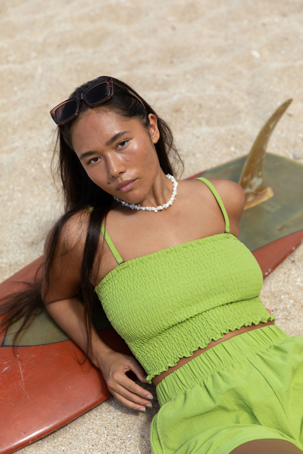 YIREH Rumi Bandeau in Parakeet - Rayon Women's Top (w/ Millie Short in Parakeet)