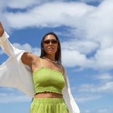 YIREH Rumi Bandeau in Parakeet - Rayon Women's Top (w/ Millie Short in Parakeet & A La Mode Button-Up in Cloud)