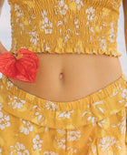 YIREH Pantai Short in Honey - Rayon Women's Shorts (closeup w/ Rumi Bandeau in Honey)
