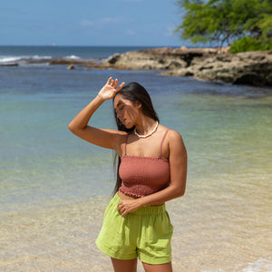 YIREH Millie Short in Parakeet - Rayon Women's Shorts (w/ Rumi Bandeau in Terra)