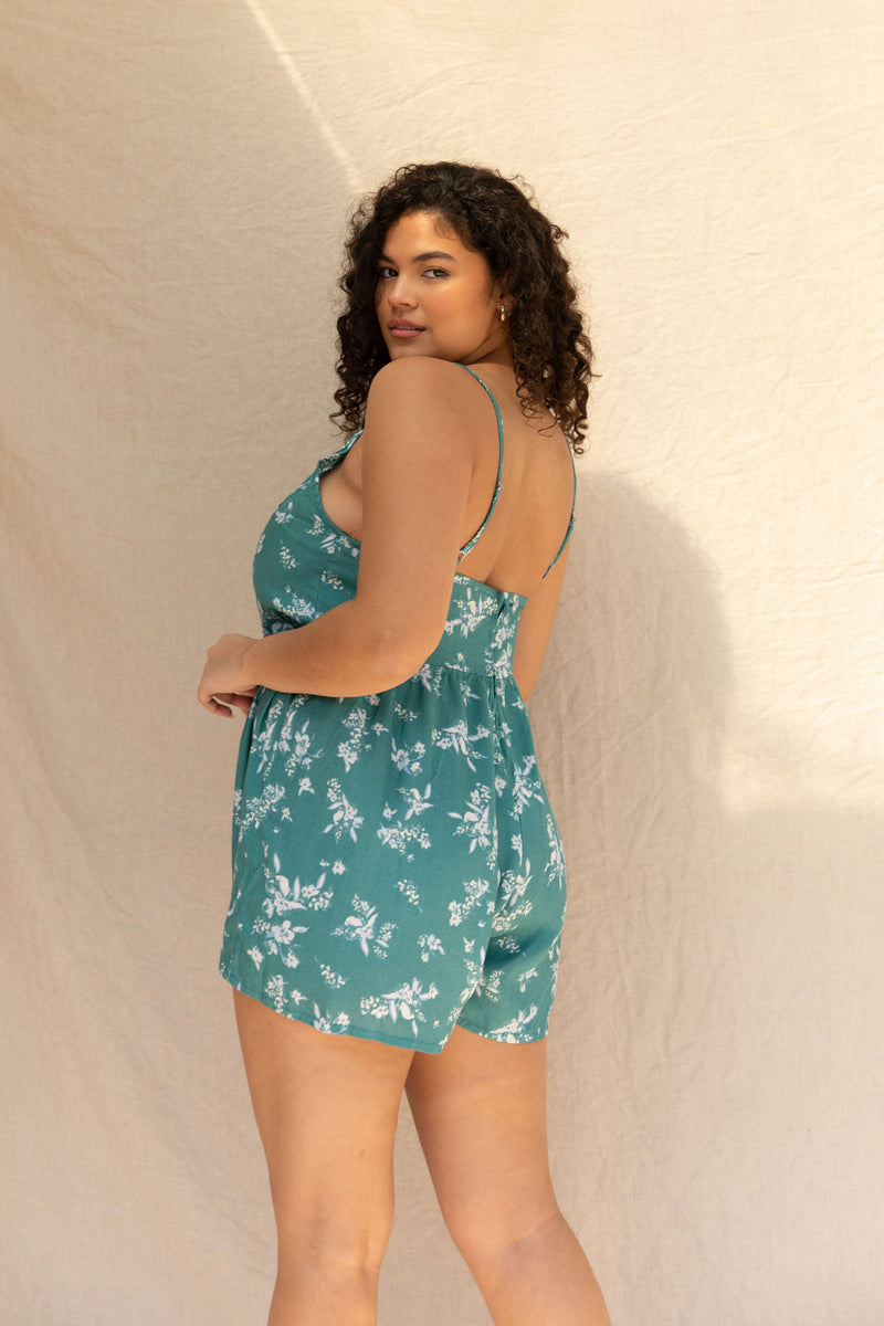 YIREH Wild Daisy Romper in Lagoon - Rayon Women's Romper