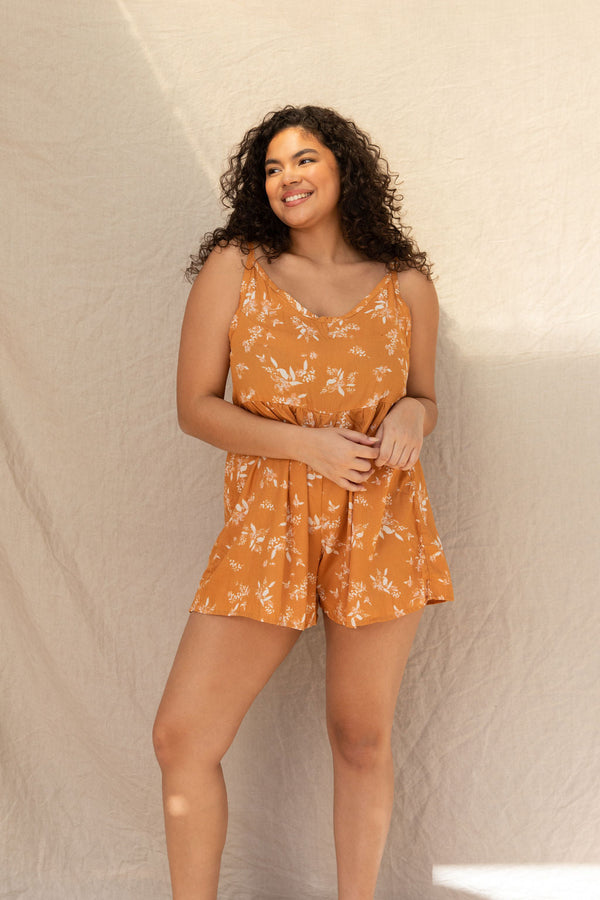 YIREH Wild Daisy Romper in Spice - Rayon Women's Romper