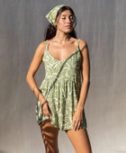 YIREH Wild Daisy Romper in Juniper - Rayon Women's Romper (w/ Scarf in Juniper)